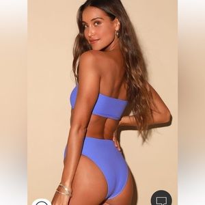 Frankies Bikinis Jenna Periwinkle Blue Ribbed Bandeau Bikini Top